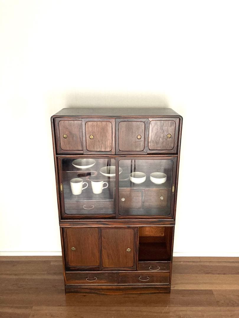 【メンテ済】佇まい良さげな収納棚　茶箪笥　上下分割可　高さ124cm