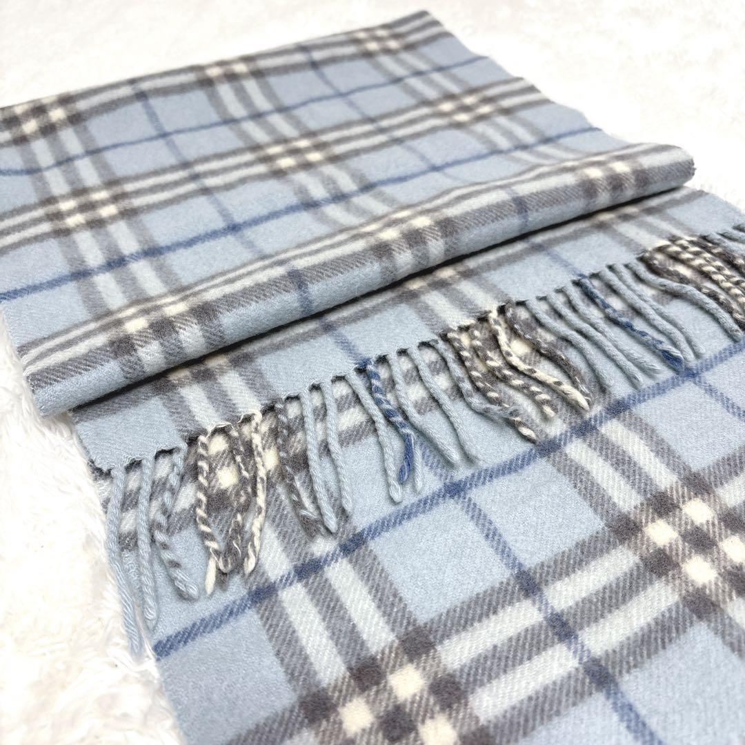希少✨Burberry ノバチェック カシミヤ100% ブルーカラー　マフラー