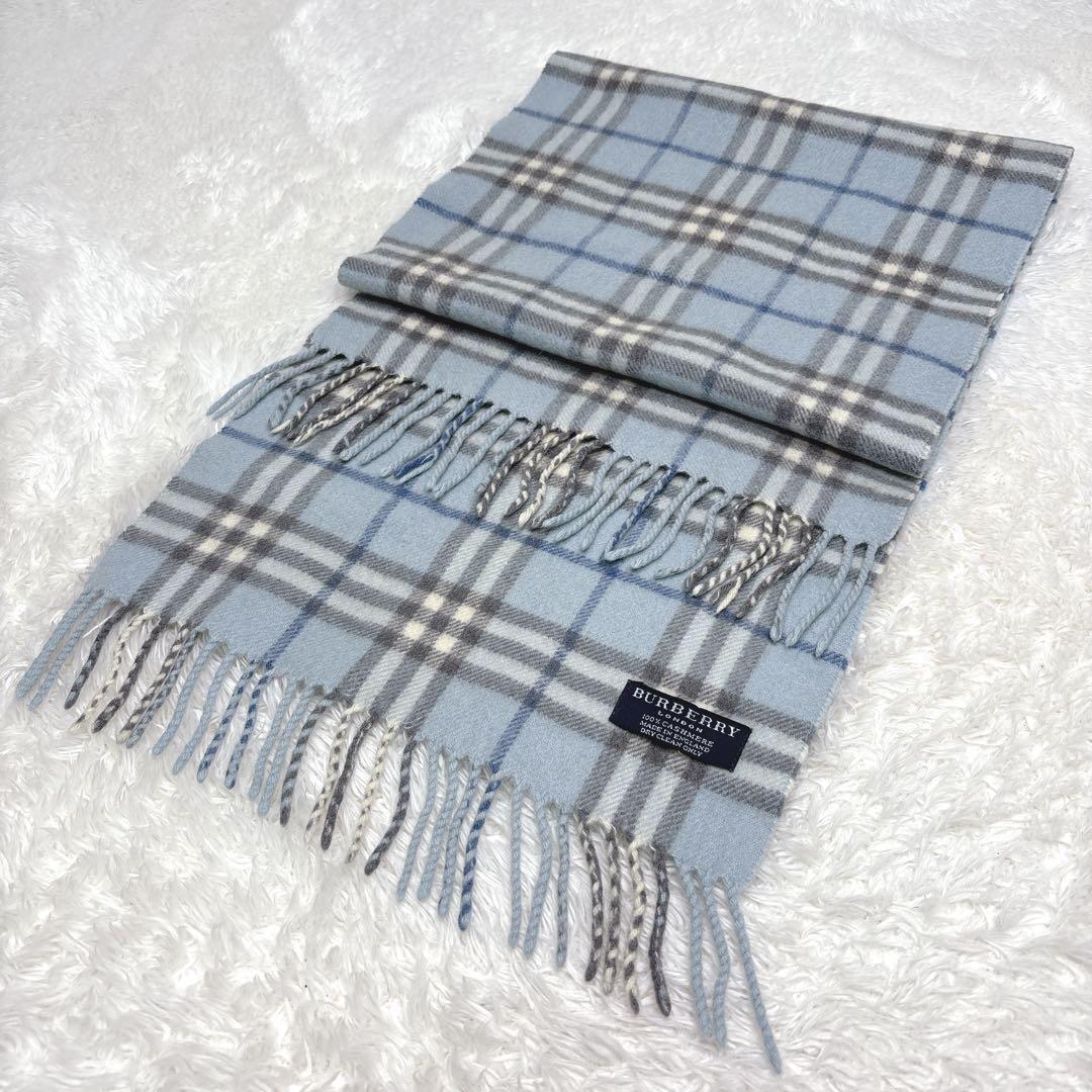 希少✨Burberry ノバチェック カシミヤ100% ブルーカラー　マフラー