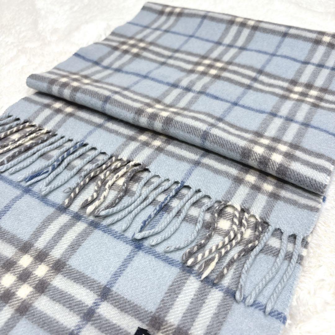 希少✨Burberry ノバチェック カシミヤ100% ブルーカラー　マフラー