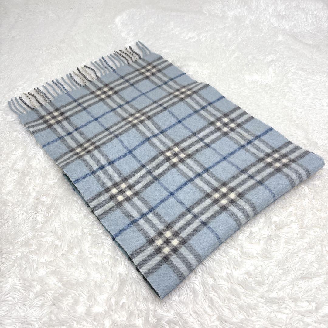 希少✨Burberry ノバチェック カシミヤ100% ブルーカラー　マフラー