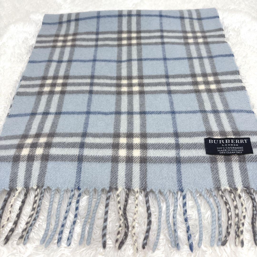 希少✨Burberry ノバチェック カシミヤ100% ブルーカラー　マフラー