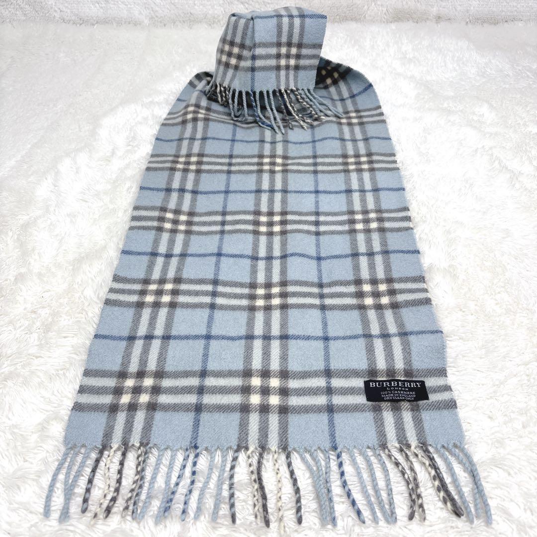 希少✨Burberry ノバチェック カシミヤ100% ブルーカラー　マフラー