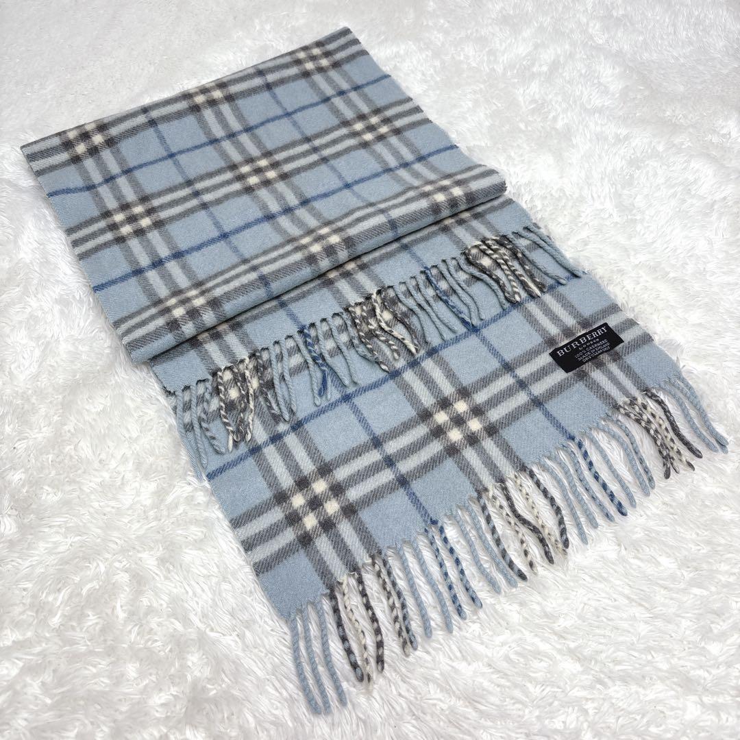 希少✨Burberry ノバチェック カシミヤ100% ブルーカラー　マフラー