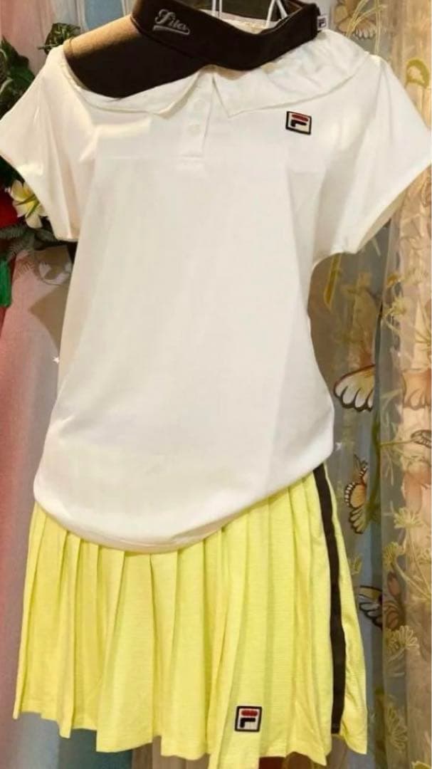 No.867 FILA スモーキーYELLOWのプリーツ☆新品☆XL☆