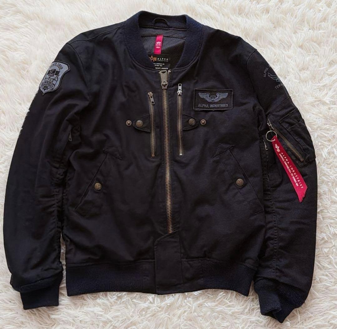 ALPHA フライトジャケット MA-1タイプ 刺繍ロゴ ワッペン付き M 黒