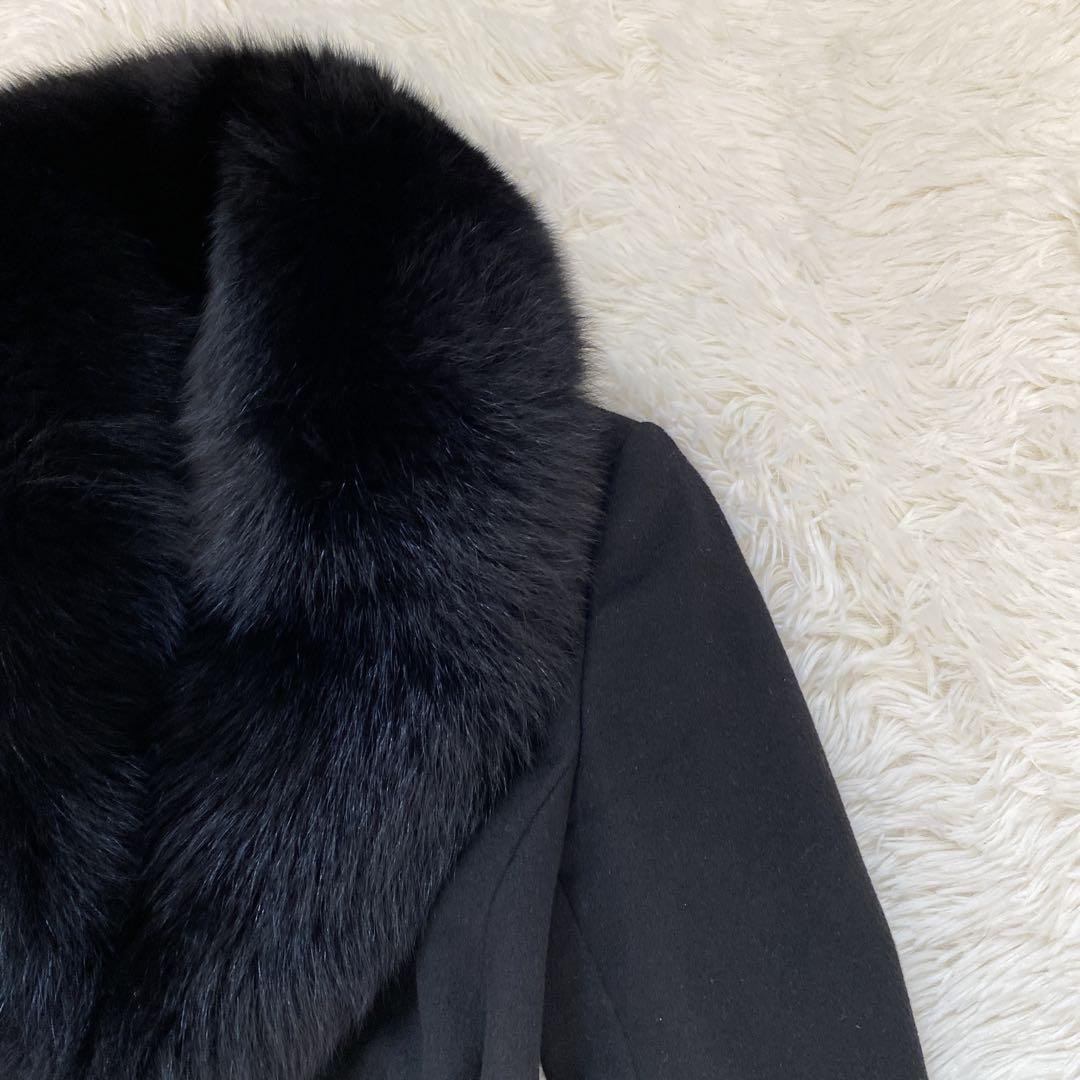 ピンキーアンドダイアン カシミヤ混 フォックスファーコート ベルト付き 黒 38