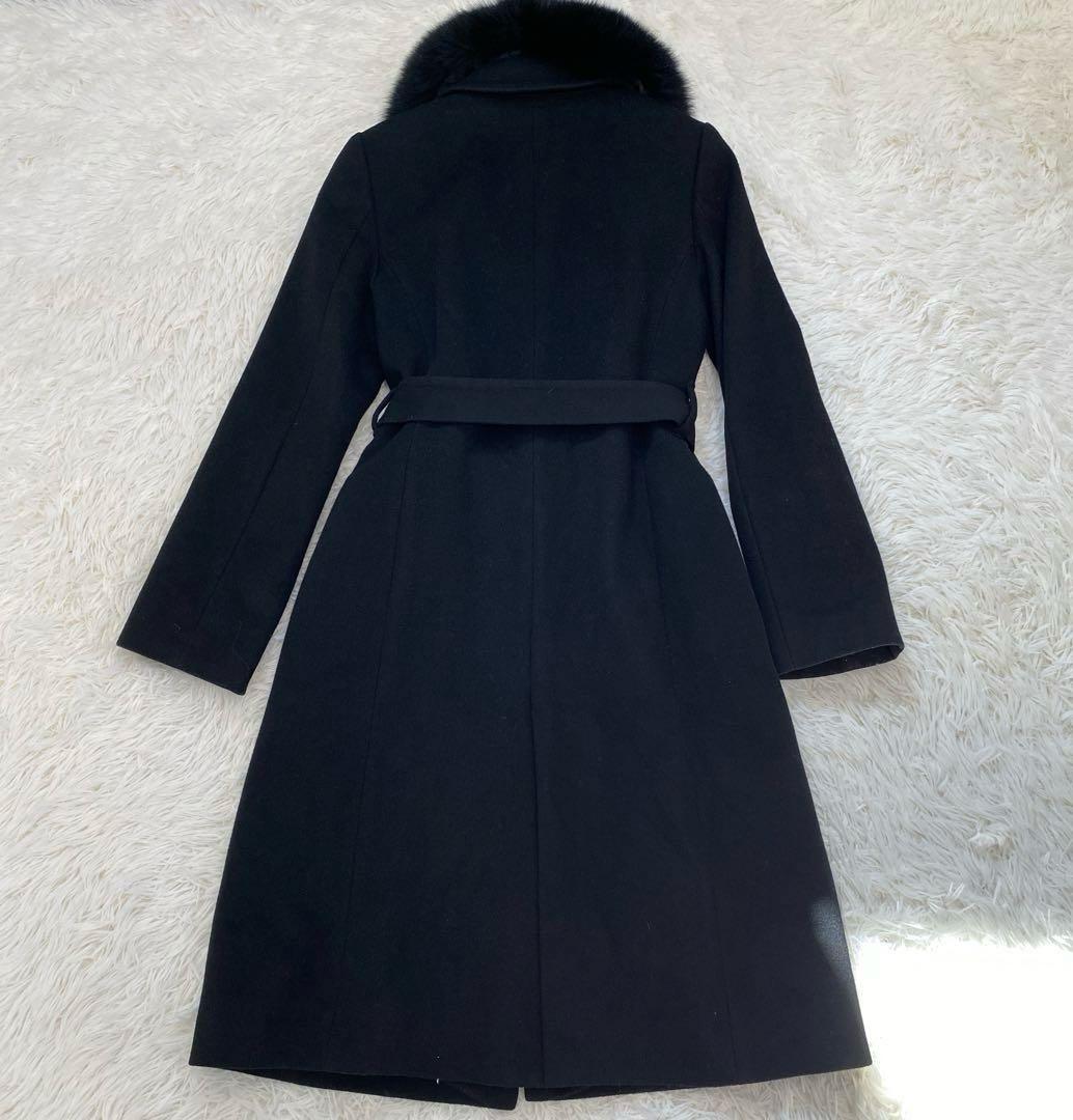 ピンキーアンドダイアン カシミヤ混 フォックスファーコート ベルト付き 黒 38