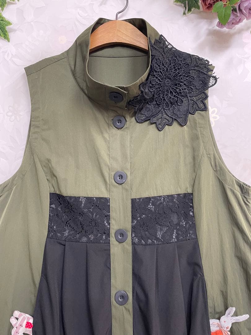 275新品BRILLANTE豪華お花レース付きストレッチロングベスト