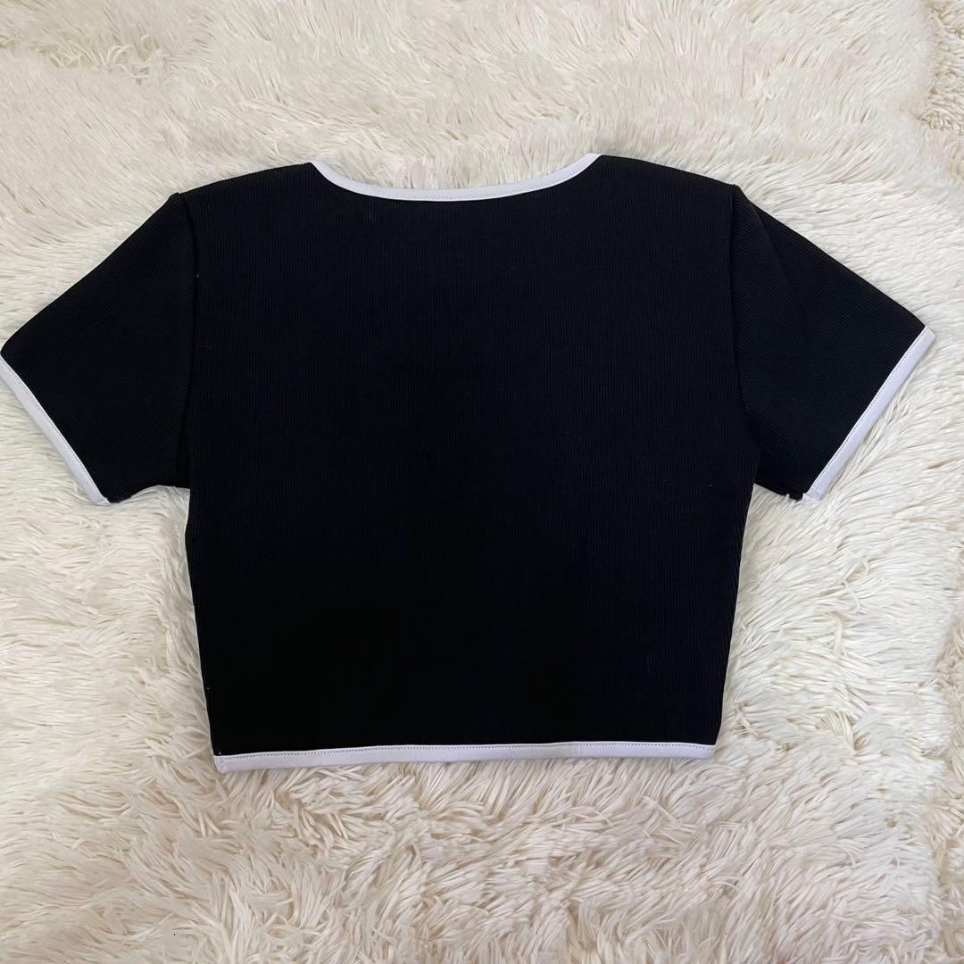 美品 シャネル ココマーク クロップド丈 半袖 カットソー Tシャツ 黒 S