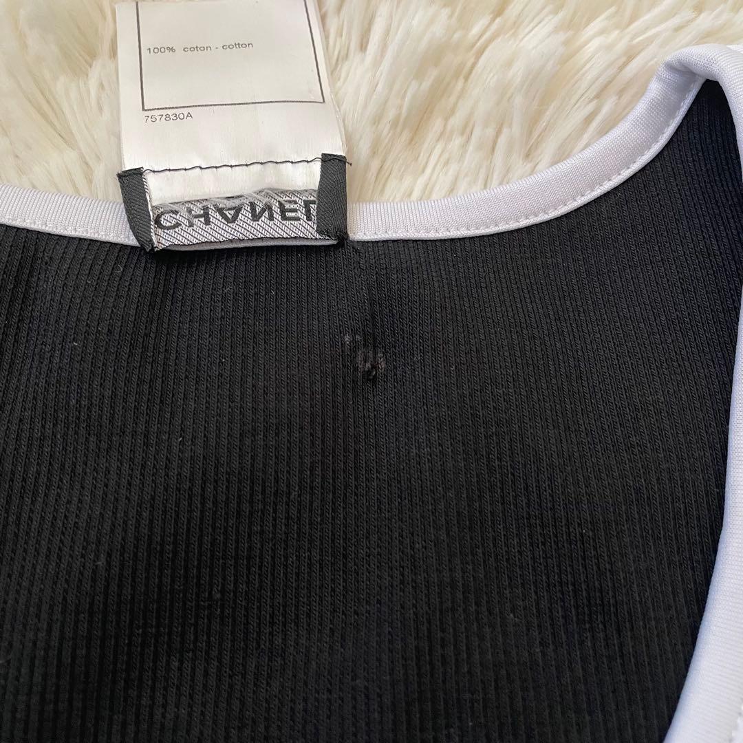 美品 シャネル ココマーク クロップド丈 半袖 カットソー Tシャツ 黒 S
