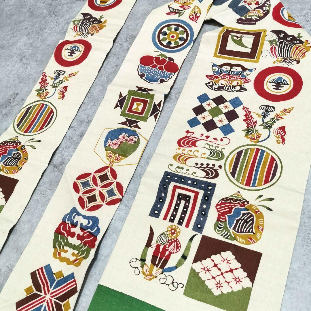 【紬】見ていて楽しい！意味ありげ型染め 名古屋帯 お正月