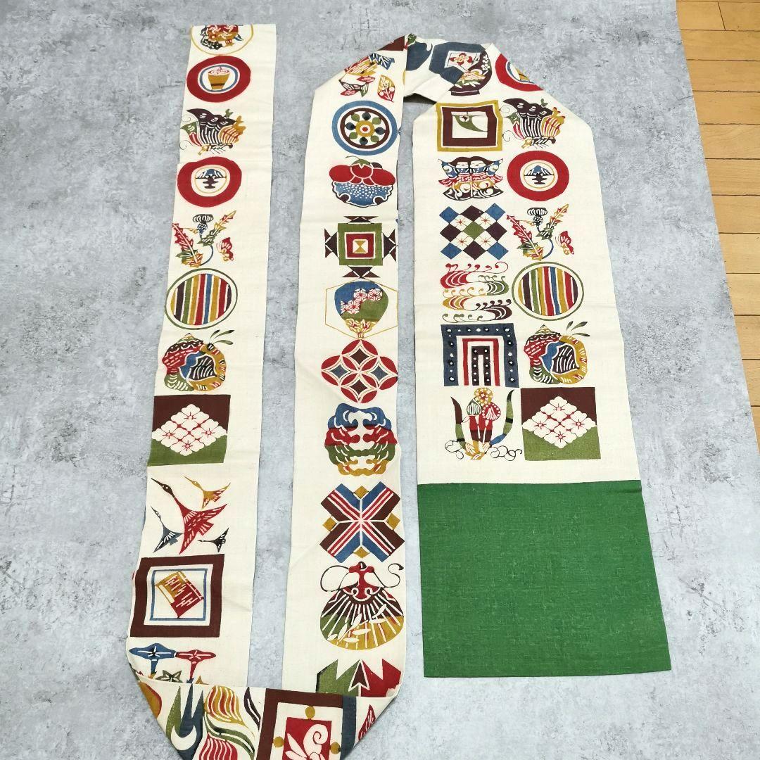 【紬】見ていて楽しい！意味ありげ型染め 名古屋帯 お正月