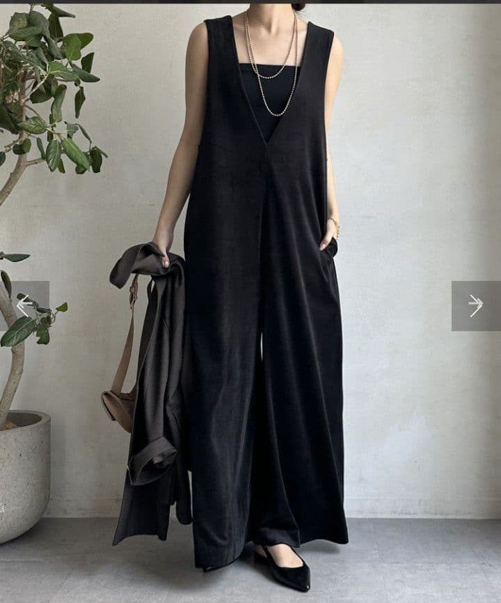 DOUDOU サロペット ブラック ベロア オールインワン オーバーオール