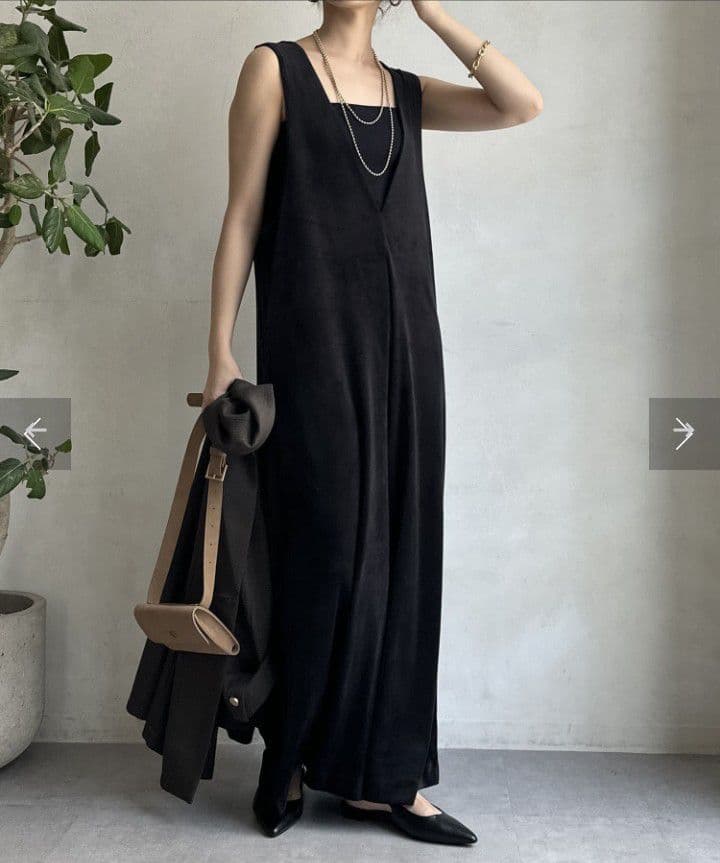 DOUDOU サロペット ブラック ベロア オールインワン オーバーオール