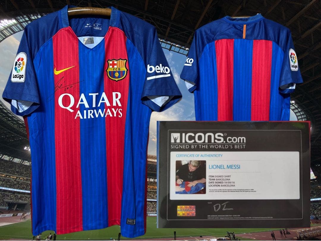 【メッシ直筆サイン入り3枚】 アルゼンチン代表•バルセロナユニフォームおまけ付き