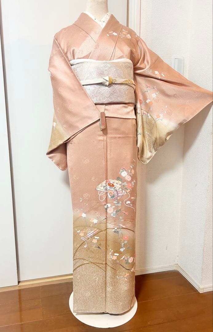 美品　裄丈長め　正絹訪問着　フルセット4点　卒業式　入学式　七五三　お宮参り