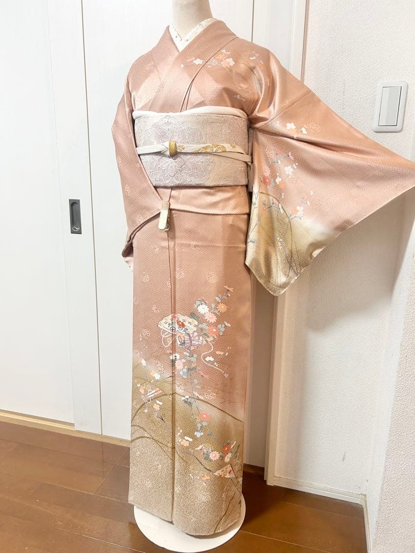 美品　裄丈長め　正絹訪問着　フルセット4点　卒業式　入学式　七五三　お宮参り