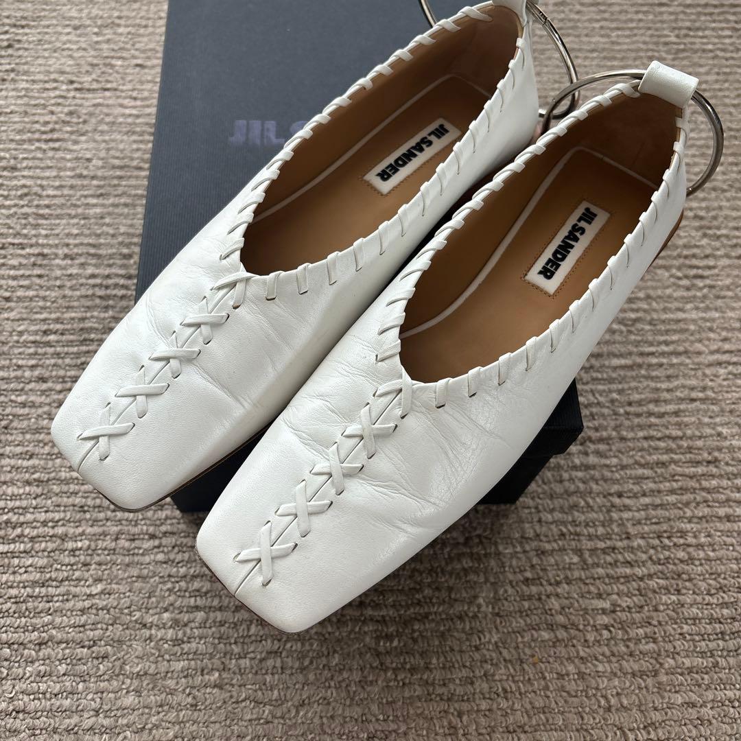 【特別価格】JIL SANDER ジルサンダー　ホワイト バレリーナ　シューズ
