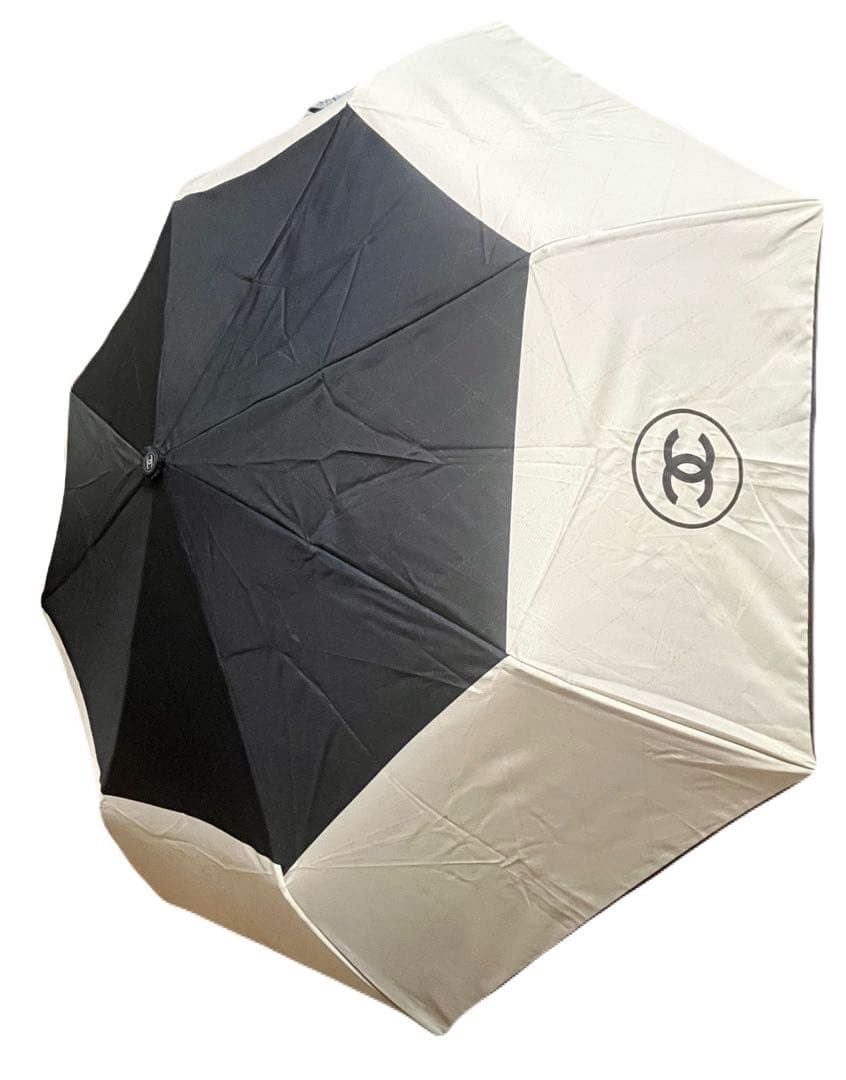 CHANEL 折りたたみ傘　ブラック×ライトベージュ　ココマーク