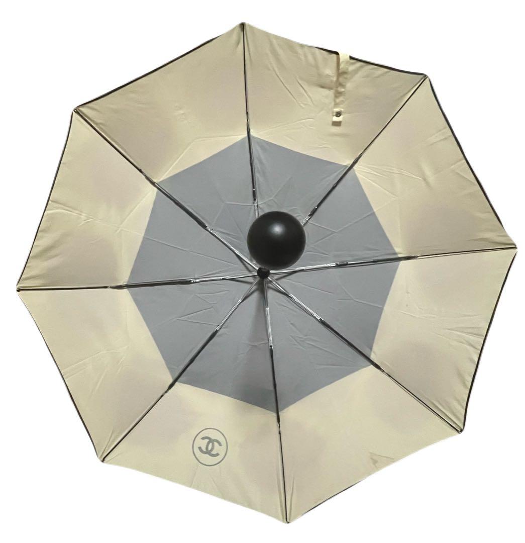 CHANEL 折りたたみ傘　ブラック×ライトベージュ　ココマーク