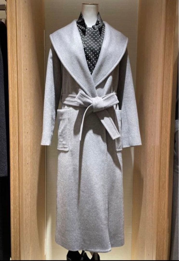 新品 エムプルミエブラック カシミヤベルテッドショールカラーロングコート