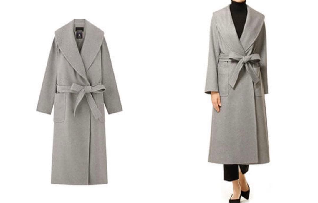 新品 エムプルミエブラック カシミヤベルテッドショールカラーロングコート