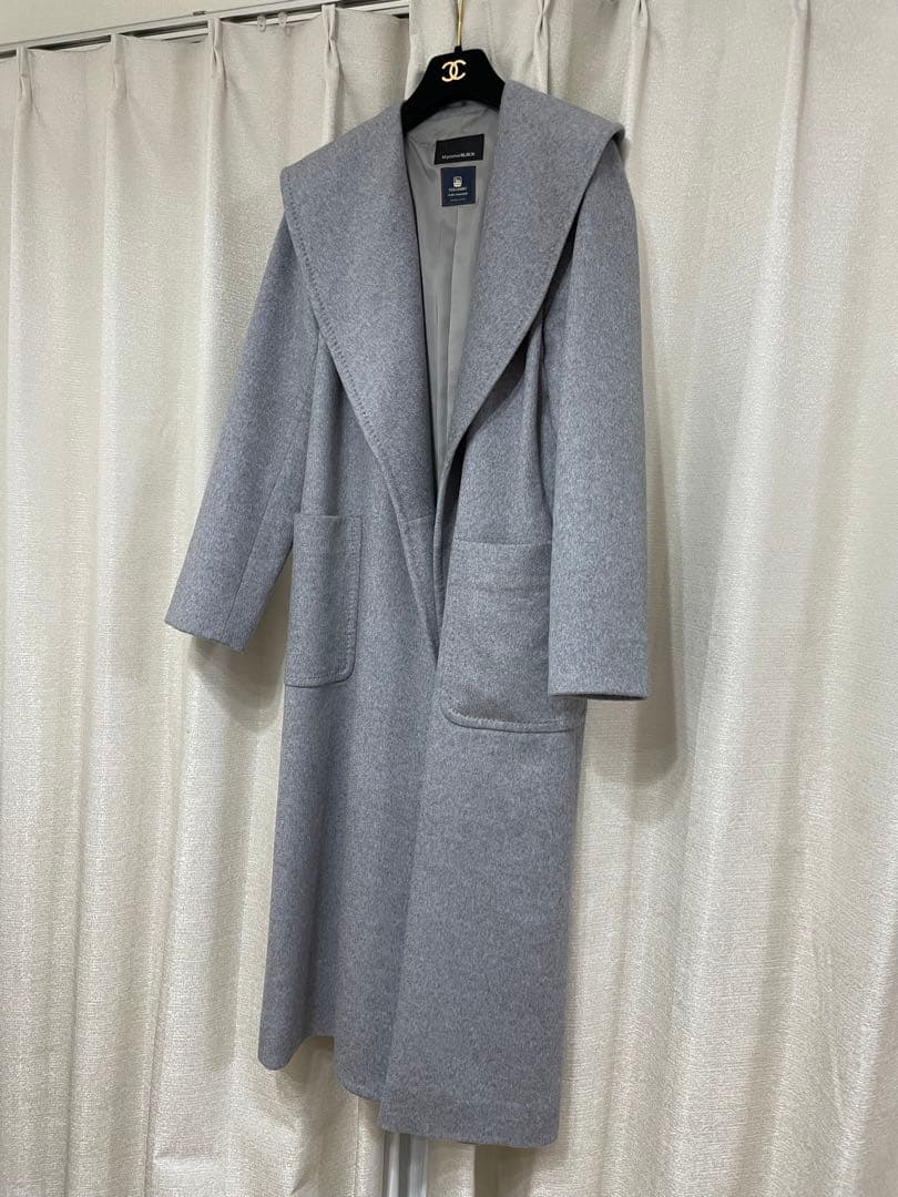 新品 エムプルミエブラック カシミヤベルテッドショールカラーロングコート