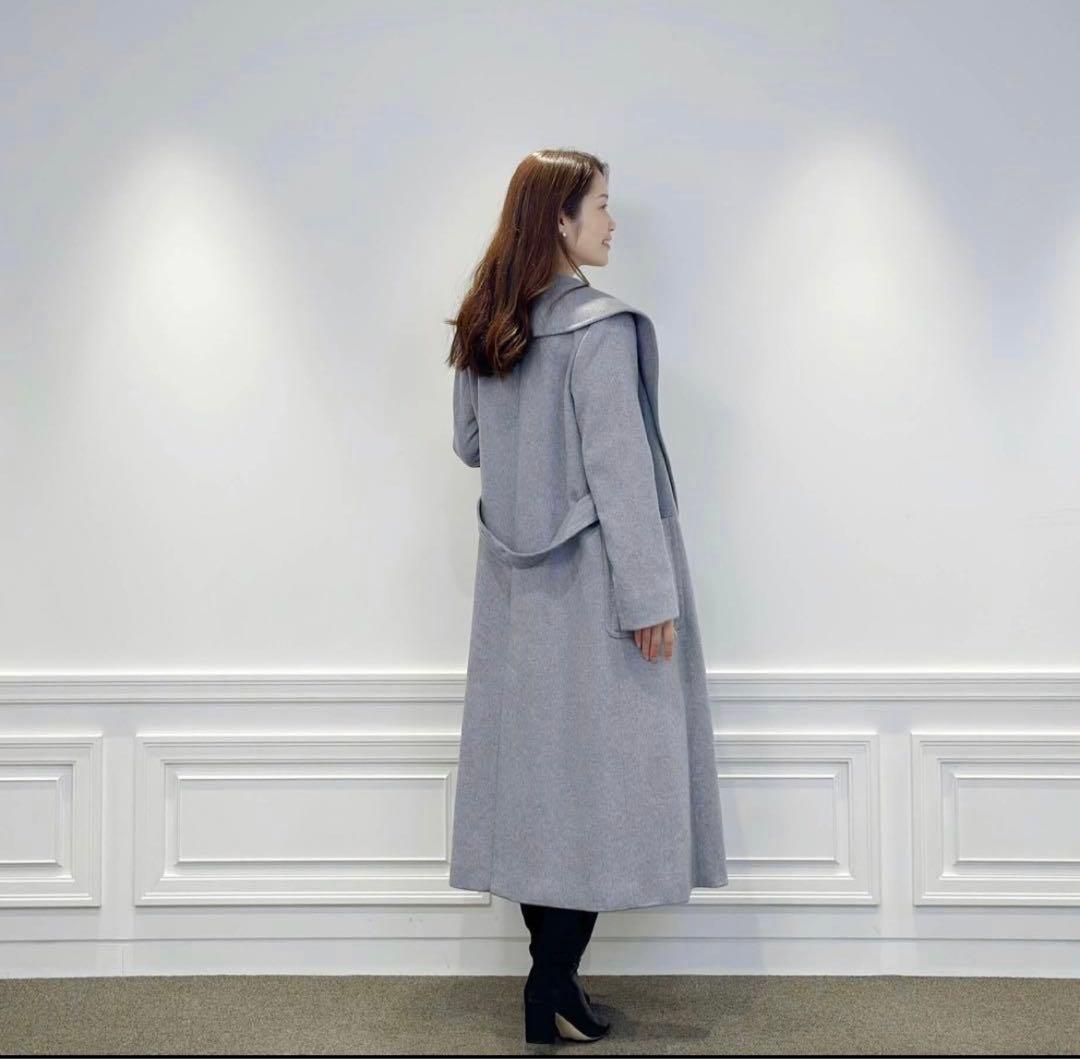 新品 エムプルミエブラック カシミヤベルテッドショールカラーロングコート