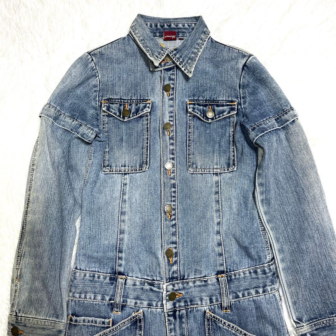 美品 AVIREX 2way デニム オールインワン ブルー つなぎ