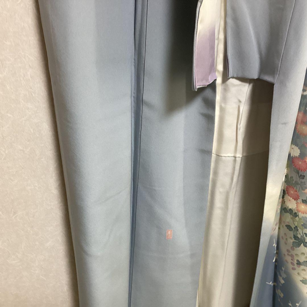 付け下げ訪問着　水色　花模様　正絹