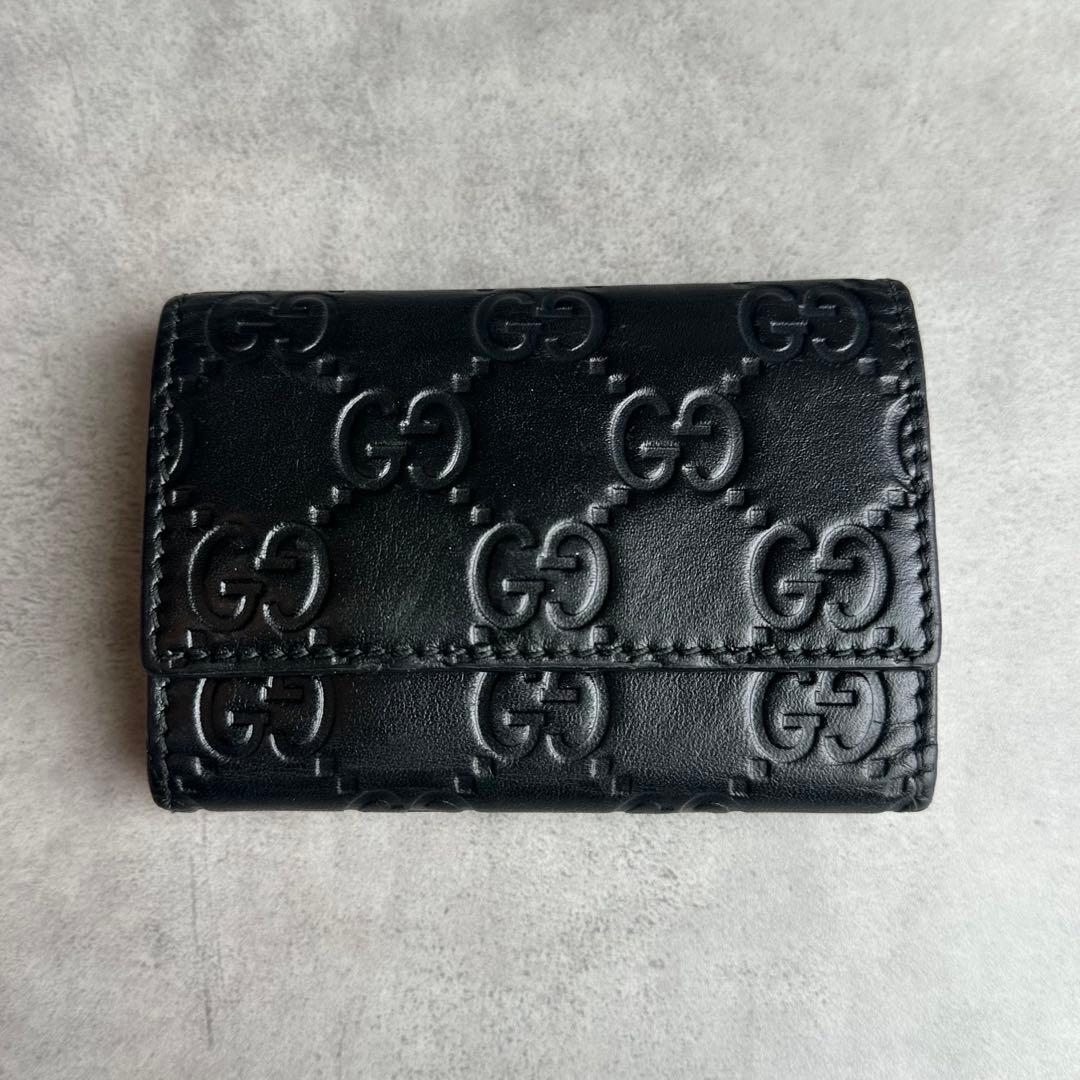 GUCCI GGシマ　レザーキーケース　黒