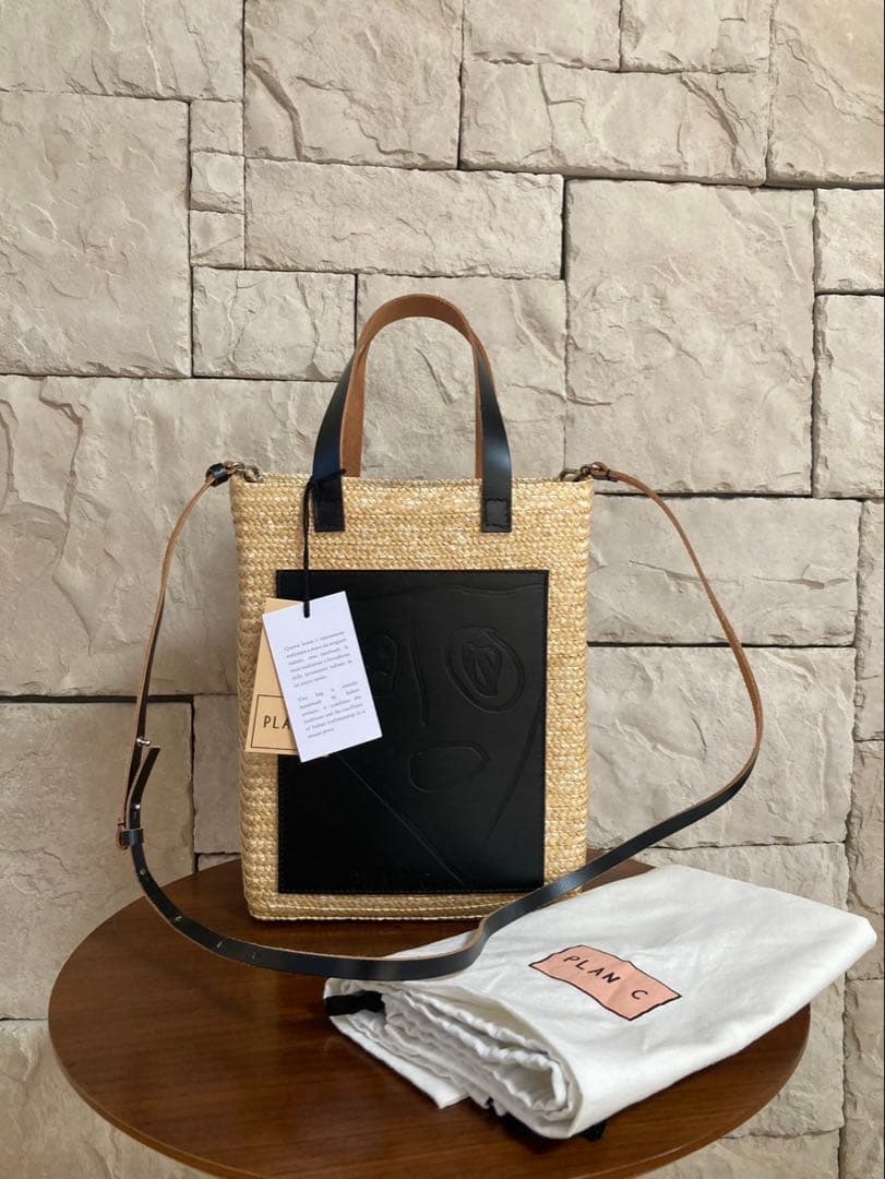 みかん)PLAN C かごバッグ ベージュ/黒