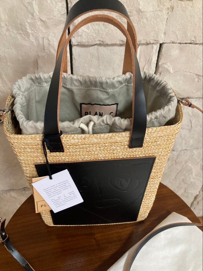 みかん)PLAN C かごバッグ ベージュ/黒