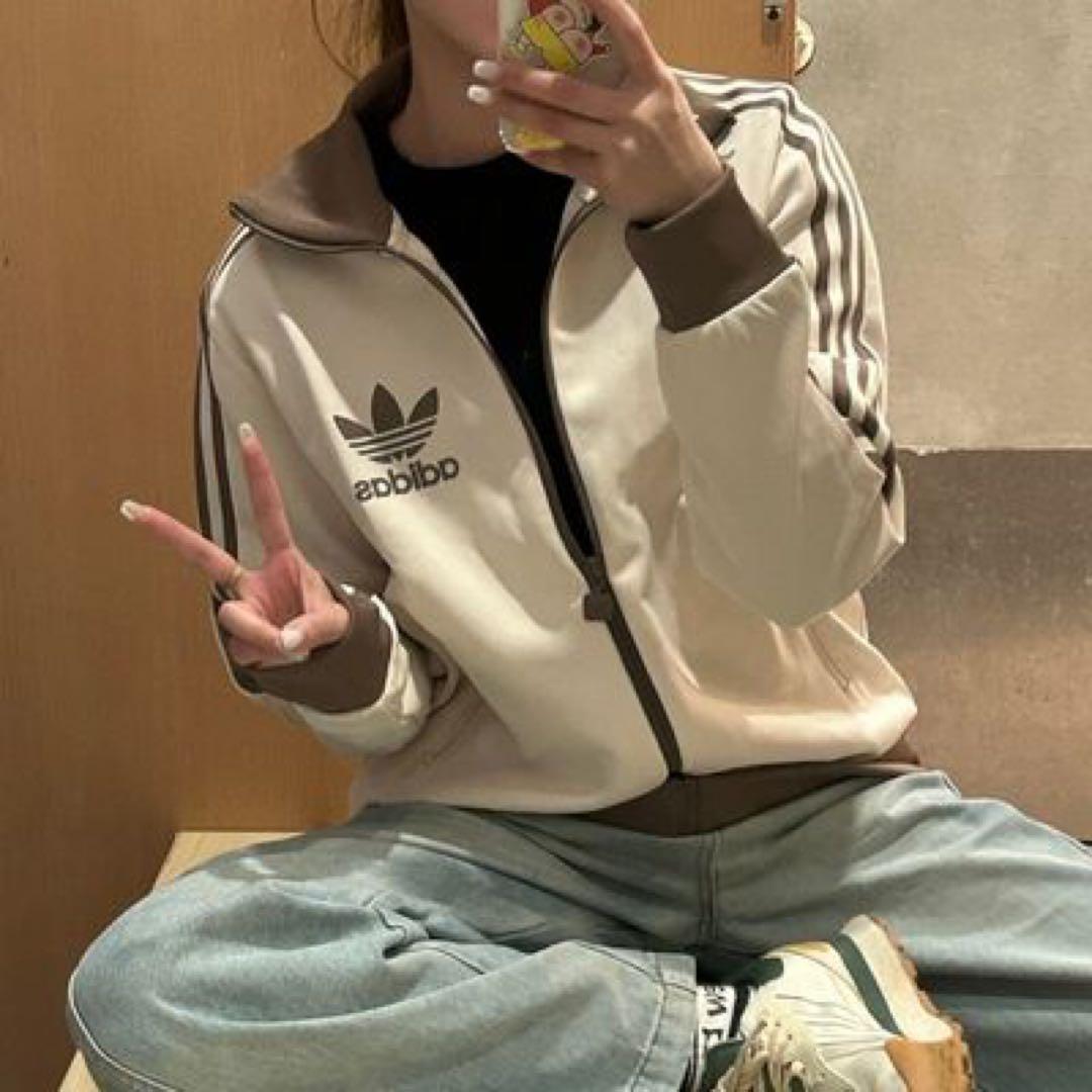 新品　女性L 80s復刻adidasトラックジャケット ベージュ×モカブラウン