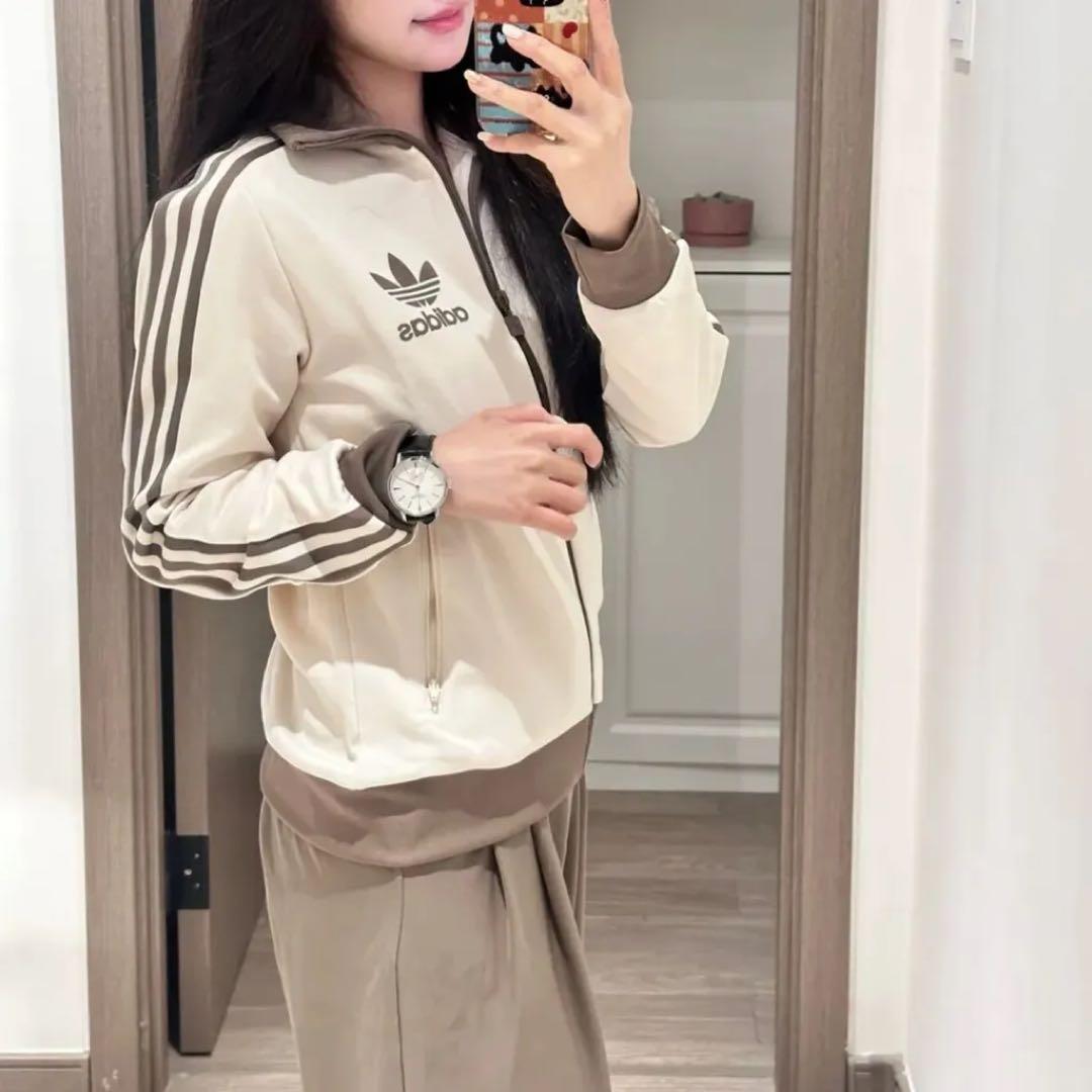 新品　女性L 80s復刻adidasトラックジャケット ベージュ×モカブラウン