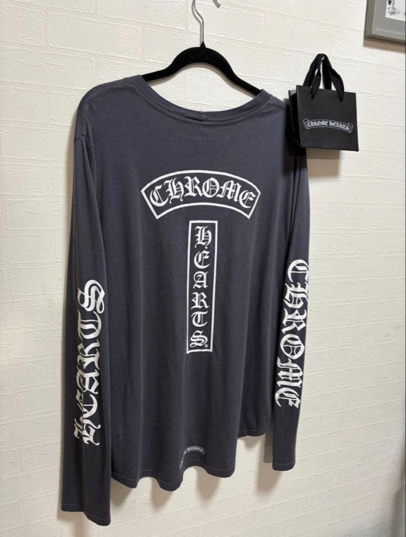 正規品　クロムハーツ クロスホースシューロゴ　Tバー　ロンT XL グレー