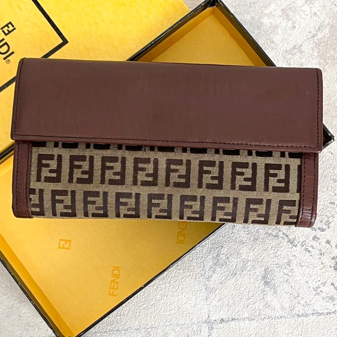 美品✨FENDI FF金具 マンマ ズッキーノ キャンバス レザー ブラウン