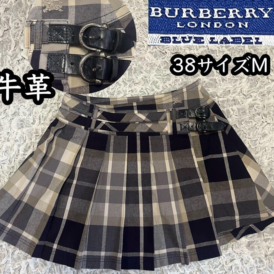 牛革ベルト【BURBERRY バーバリーブルーレーベル】プリーツスカート ミニ