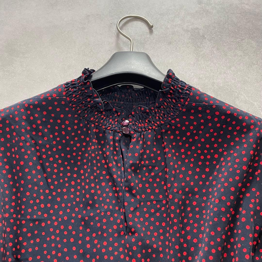 アナイ サテンドットプリントシャーリングワンピース リボン ドット 38 M 赤