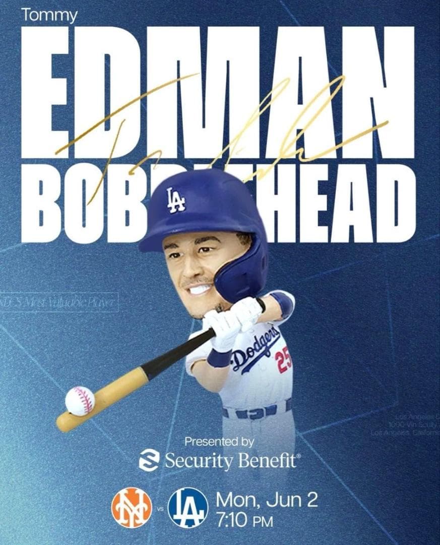 最新 トミー・エドマン ボブルヘッド 6月2日 球場配布品 非売品