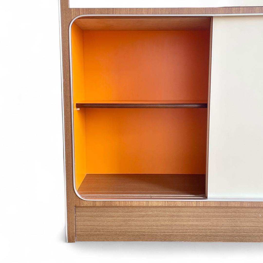 昭和 レトロ ポップ 収納棚 食器棚 飾り棚 キャビネット ガラス戸 オレンジ