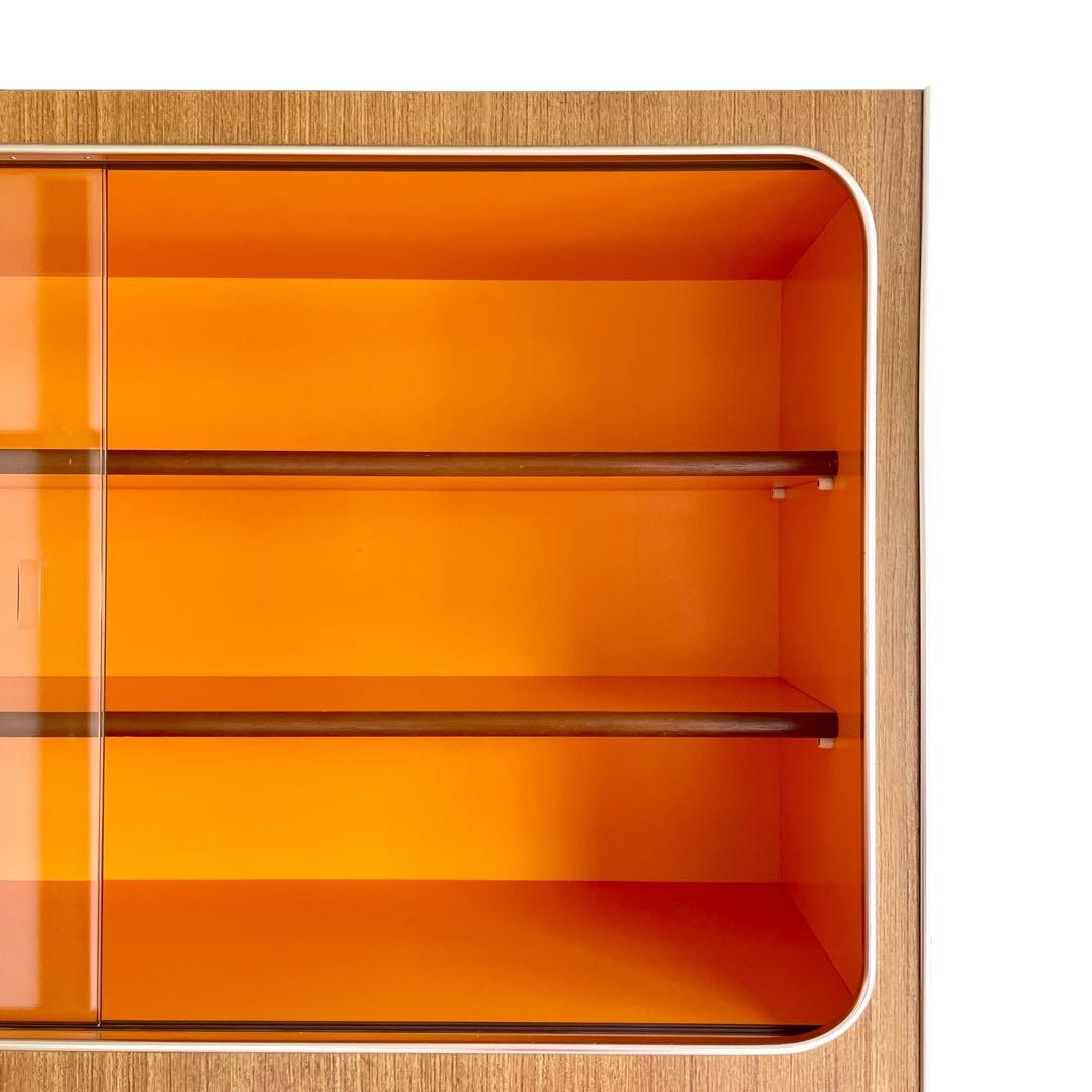 昭和 レトロ ポップ 収納棚 食器棚 飾り棚 キャビネット ガラス戸 オレンジ