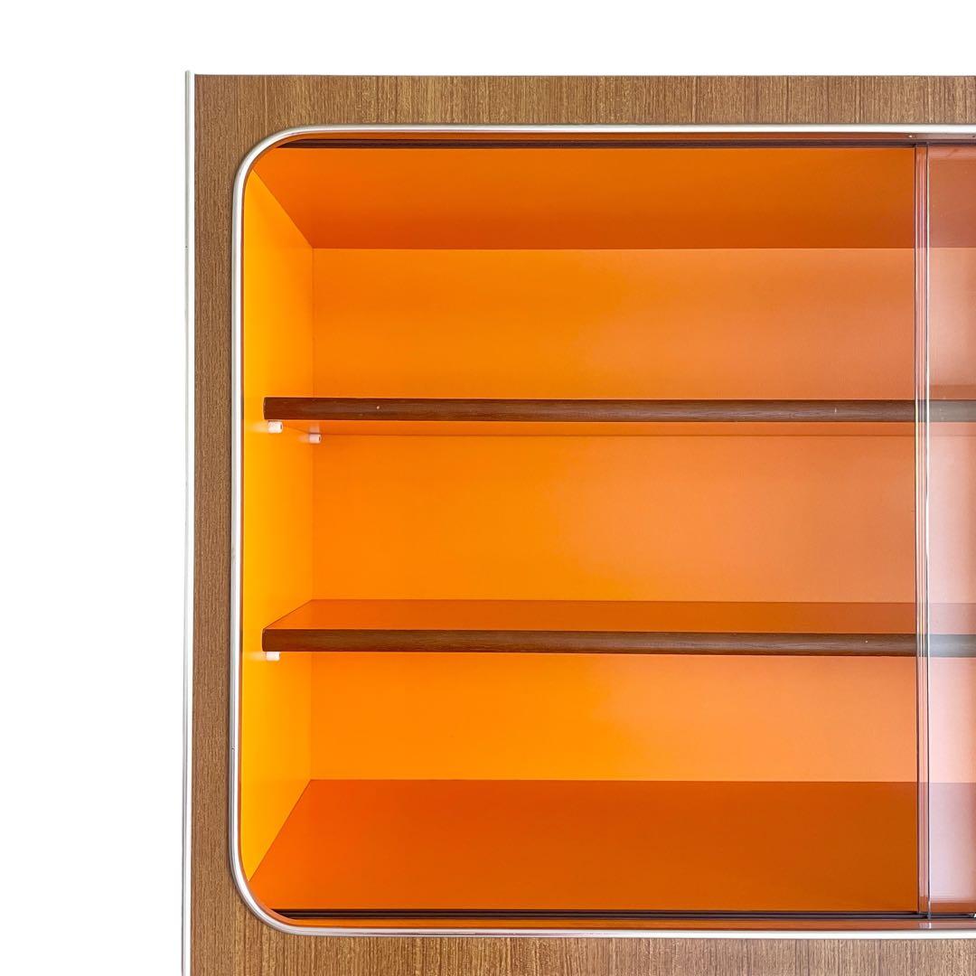 昭和 レトロ ポップ 収納棚 食器棚 飾り棚 キャビネット ガラス戸 オレンジ