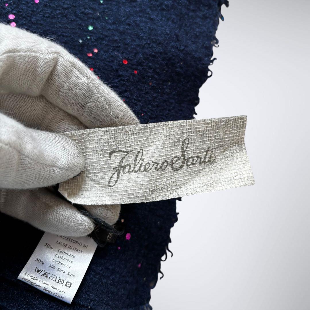 【最高峰カシミヤシルク】ファリエロサルティ 星屑箔プリント ストール ネイビー