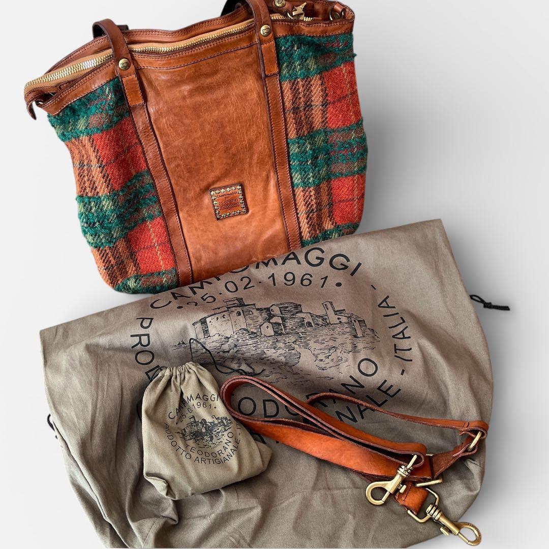 新品未使用　Campomaggi レザー　チェック柄 トートバッグ　イタリア製