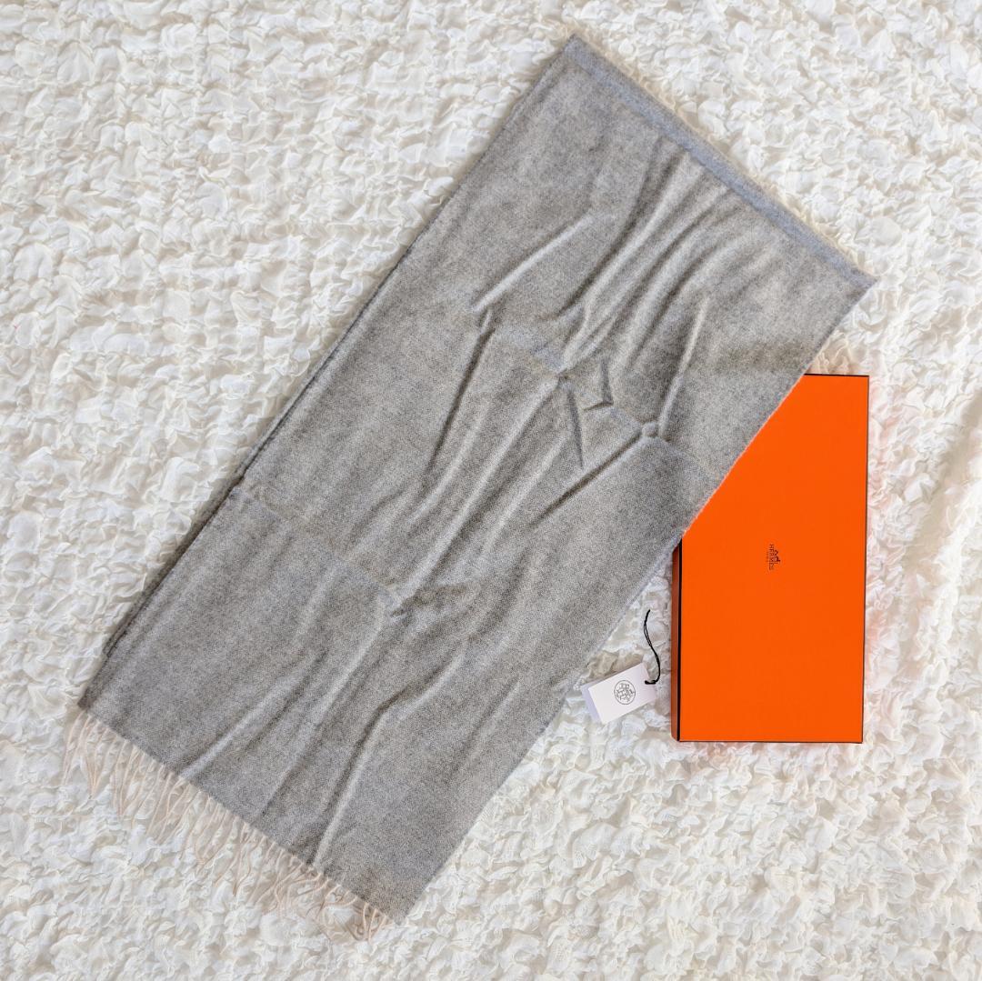 美品 エルメス マフラー ギャロップのピルエット カシミヤ グレー ストール