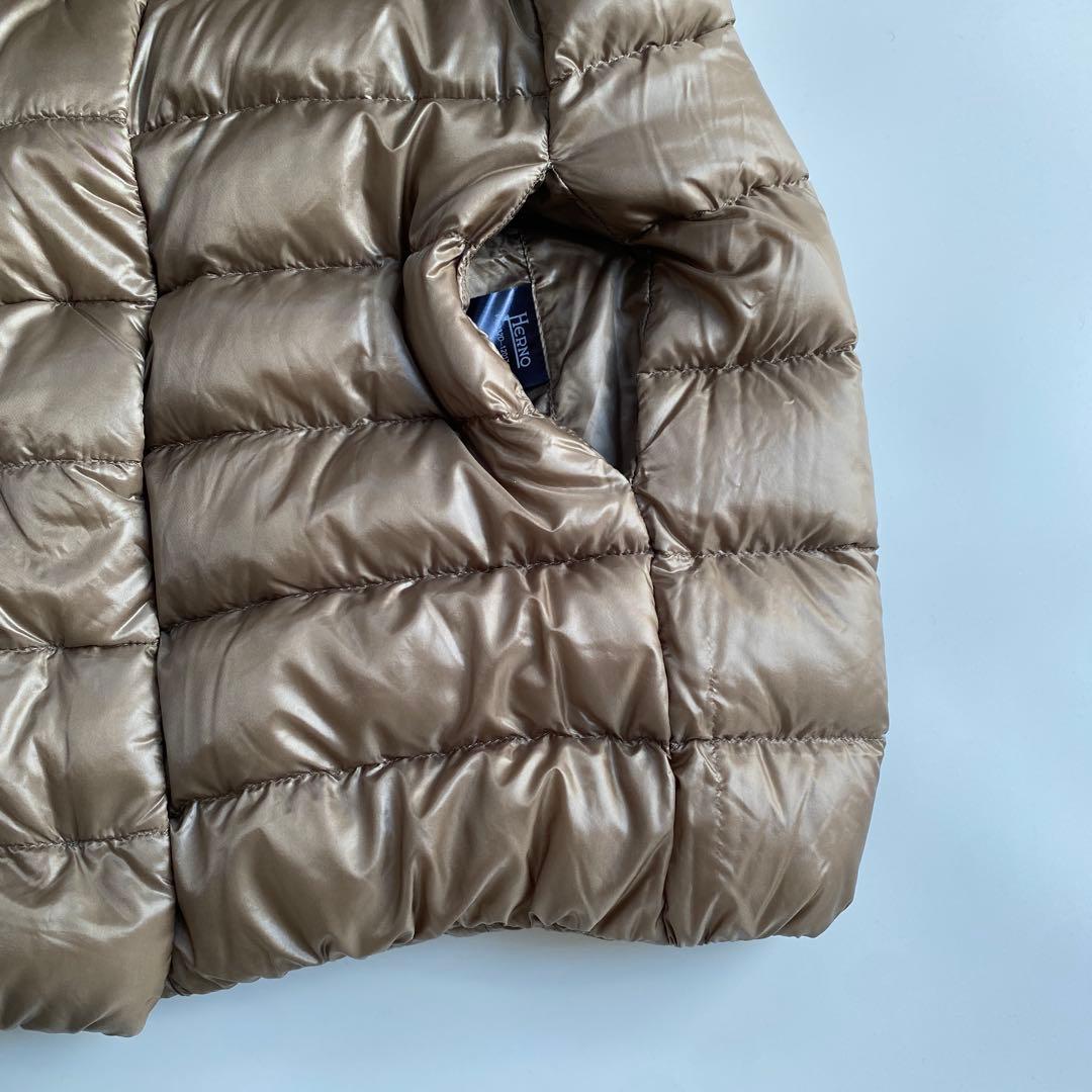 HERNO ヘルノ ベージュ ダウンベスト イタリア製 光沢感 立ち襟 Lサイズ