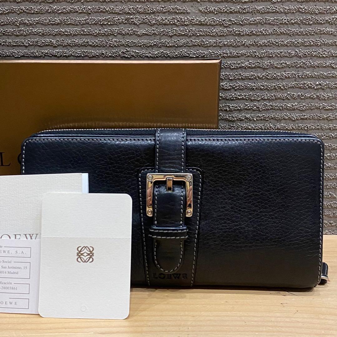 美品 LOEWE ロエベ 二つ折り長財布 ブラック レザー