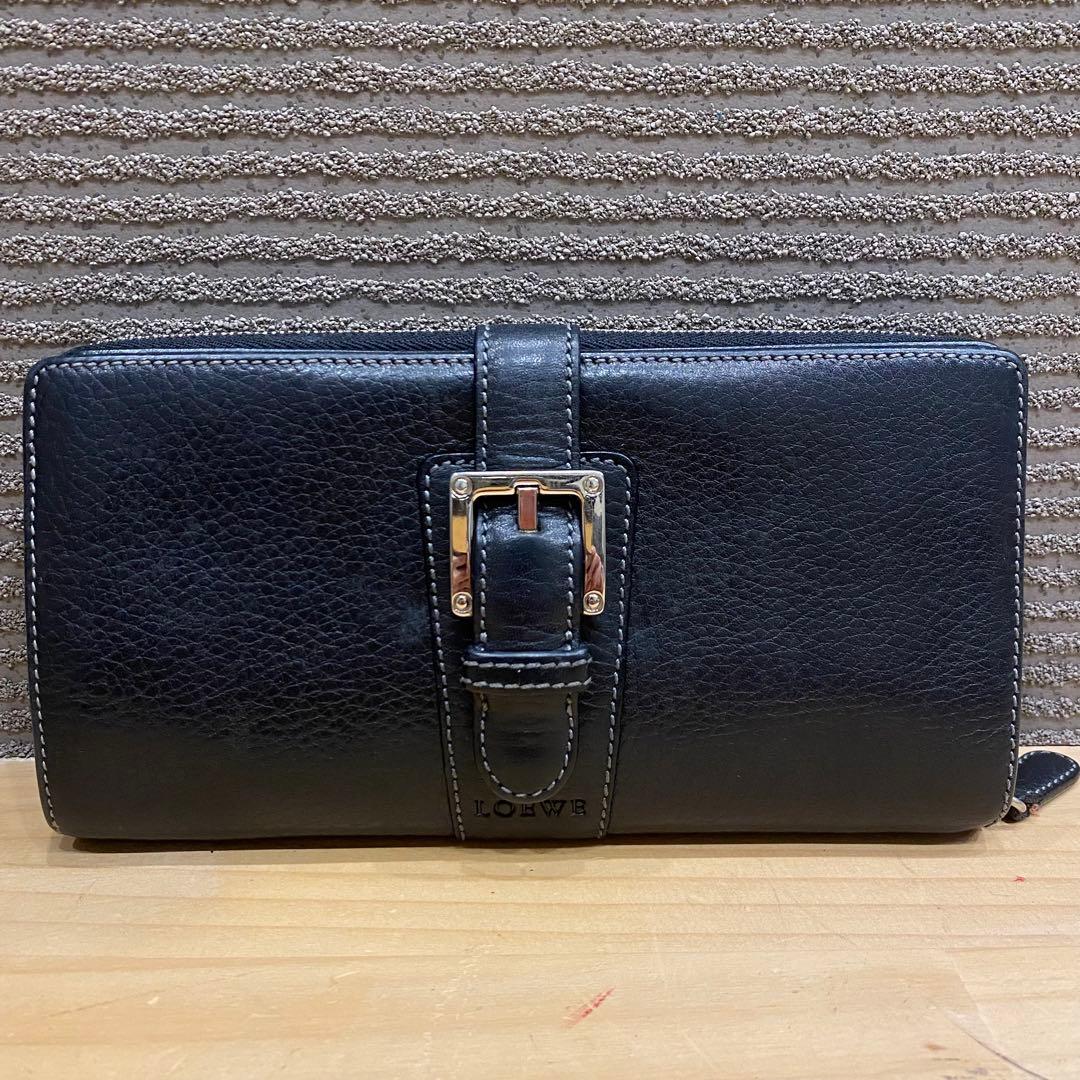 美品 LOEWE ロエベ 二つ折り長財布 ブラック レザー